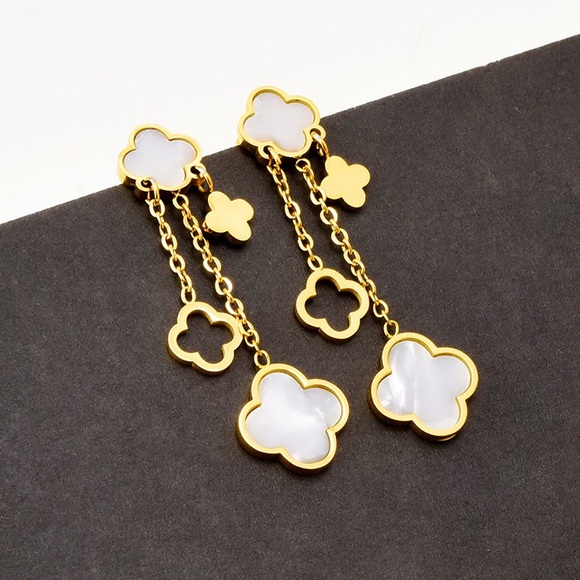 New Fashion Four-leaf Clover Earrings 14k Gold plated - Picture 2 of 6